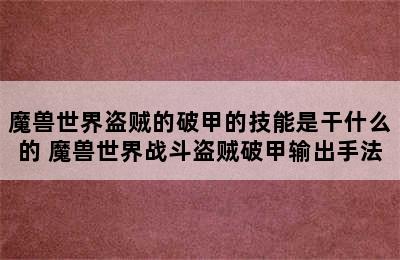 魔兽世界盗贼的破甲的技能是干什么的 魔兽世界战斗盗贼破甲输出手法